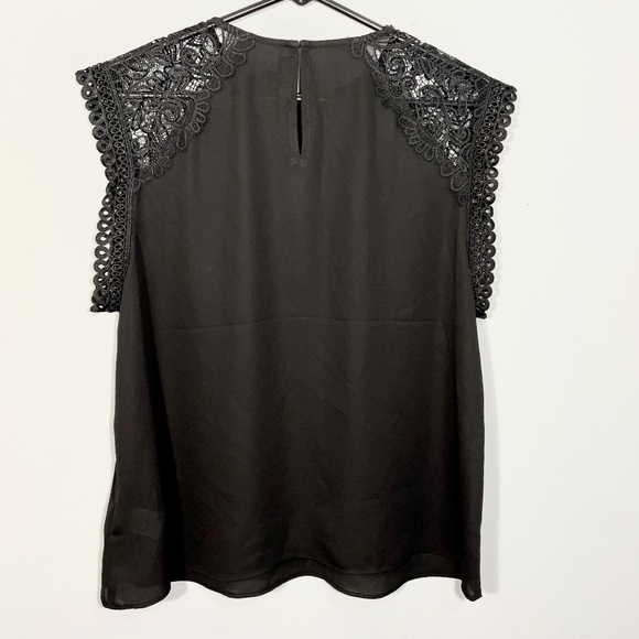 Express - Black Top with Lace & Scallop Detailed Cap Sleeves - Size: Large - Picture 6 of 6